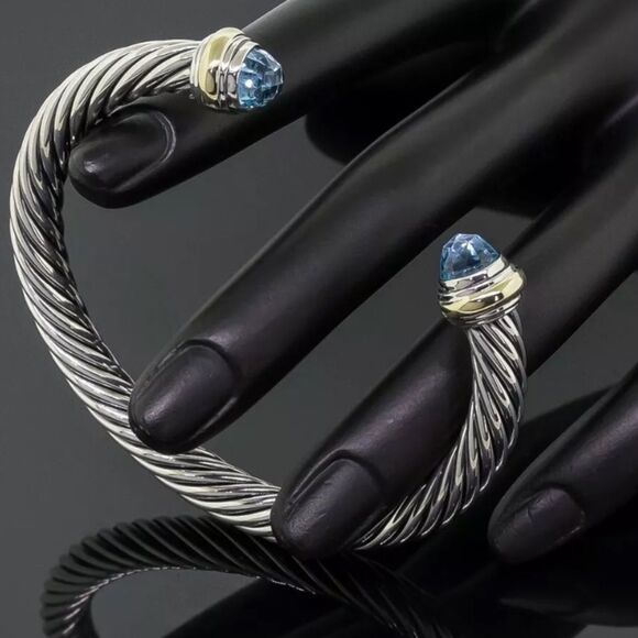 David Yurman Blue Topaz 7mm Cable Classics Bangle Bracelet - Picture 2 of 5
